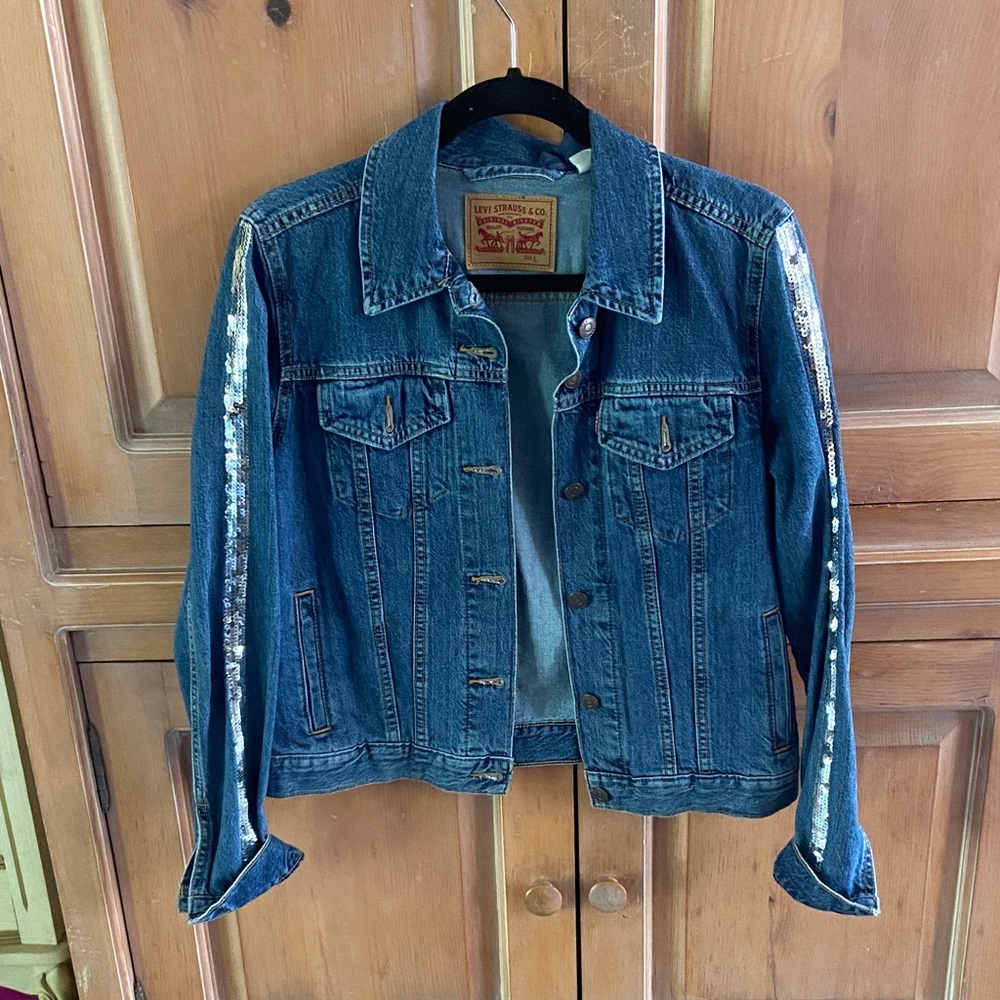 Levi's Blue Denim Jacket with Silver Sequin Accents